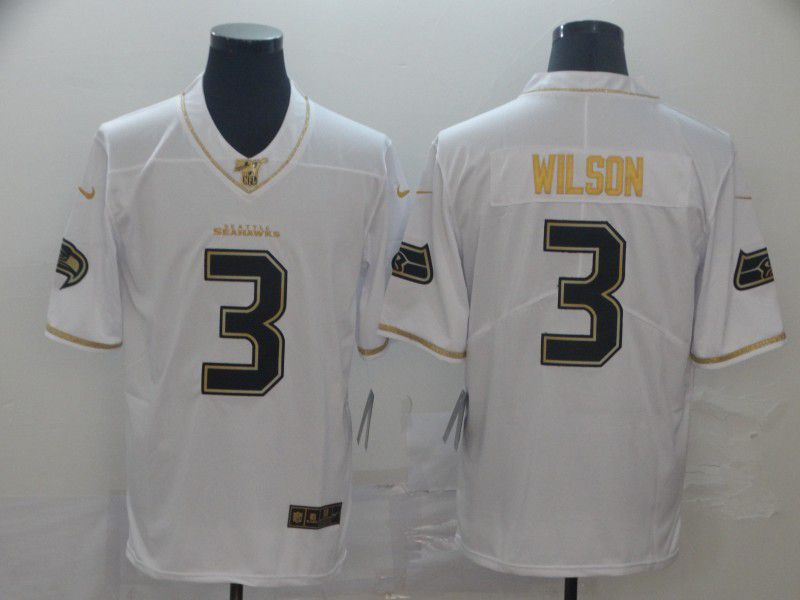 Men Seattle Seahawks #3 Wilson White Retro gold character Nike NFL Jerseys->pittsburgh steelers->NFL Jersey